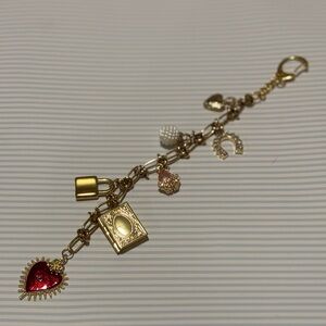 Long Gold Tone Charm Keychain